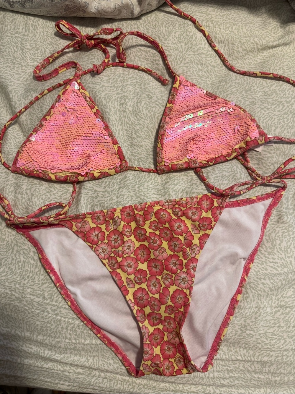 Victoria's Secret Pink Sequin Floral Triangle Bikini